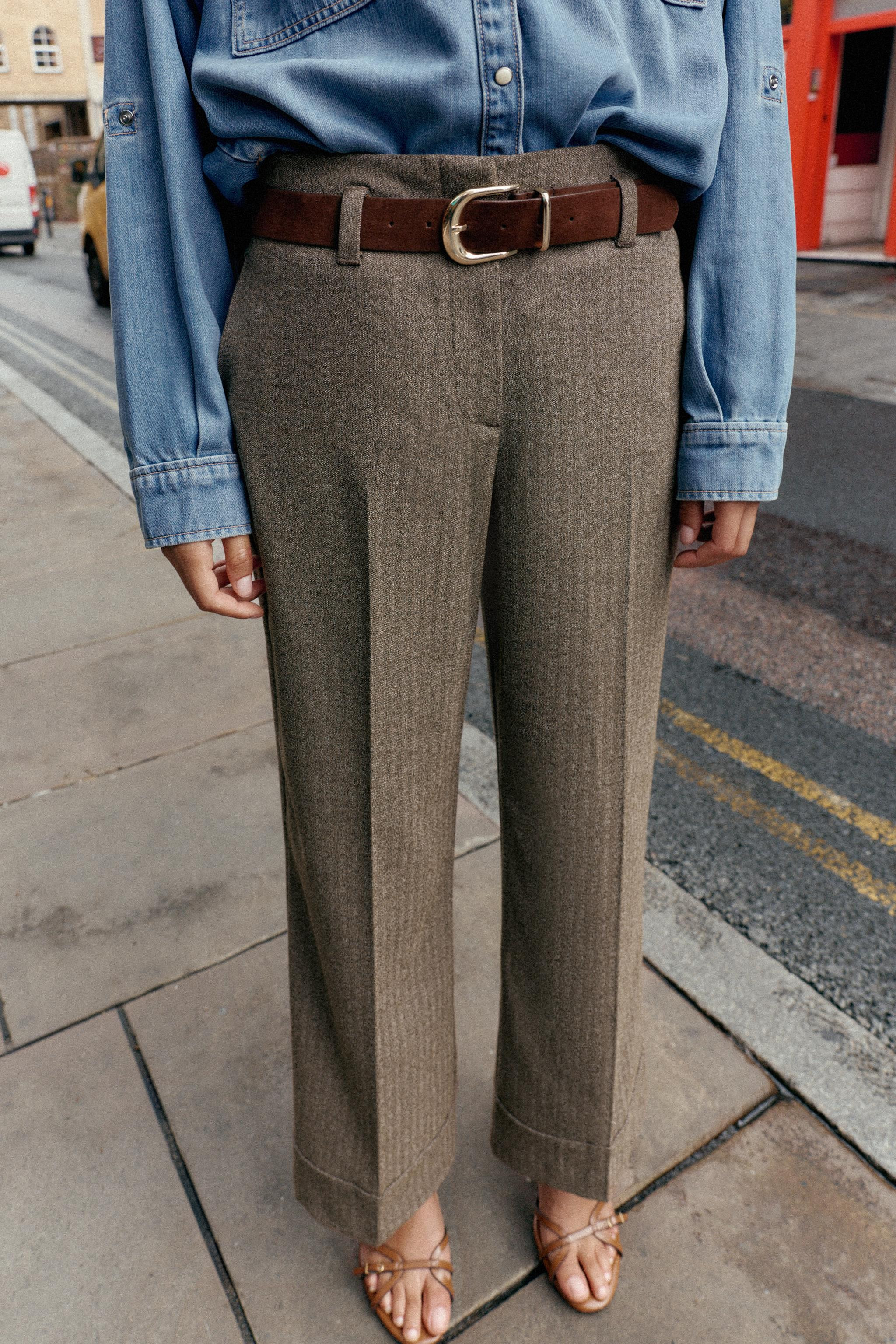 HERRINGBONE BELTED PANTS | Zara US