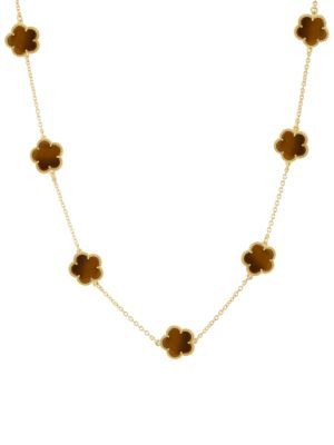 JanKuo Flower 14K Yellow Goldplated &amp; Tiger Eye Station Necklace on SALE | Saks OFF 5TH | Saks Fifth Avenue OFF 5TH