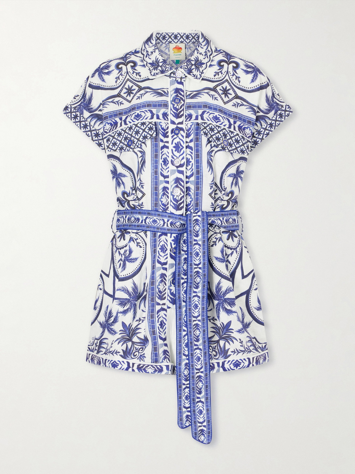 Farm Rio - Wonderful City Printed Linen Jumpsuit - Blue | NET-A-PORTER (US)