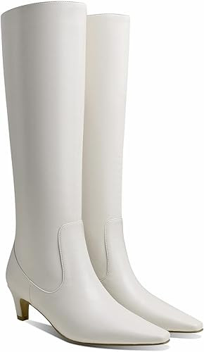 MOOMMO Women Kitten Heel Over Knee High Boots Square Toe Matte Leather Pull On Wide Calf Pleated ... | Amazon (US)