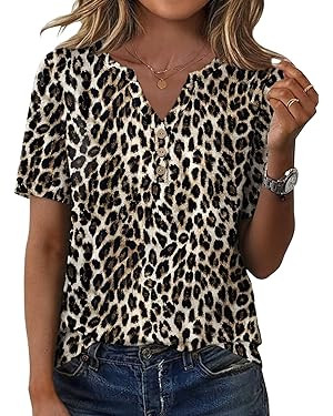 XIEERDUO Womens Summer Tops Short Sleeve Henley Shirts Casual V Neck T Shirts Business Work Blous... | Amazon (US)