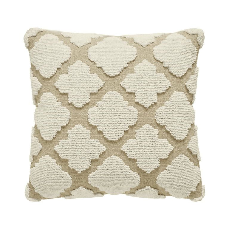 My Texas House Lainey Quatrefoil Cotton-Terry Decorative Pillow Cover, 22" x 22", Brown Rice/Coco... | Walmart (US)