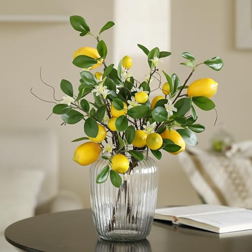 Laelfe Artificial Lemons Branches, 8 Head Faux Lemons with Stem Fake Lemon Themed for Kitchen Decoration Party Farmhouse Decor (Yellow) | Amazon (US)