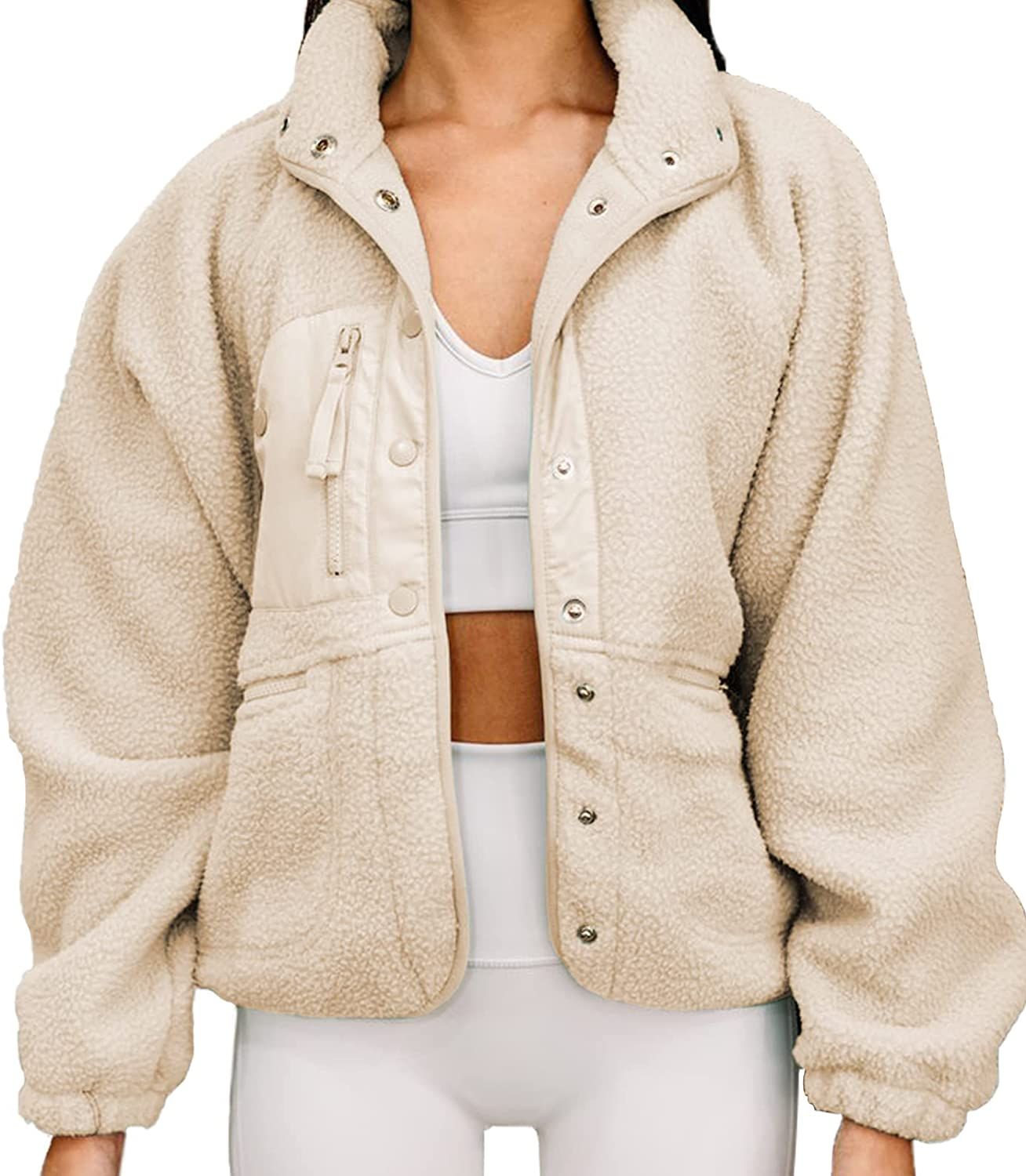 Womens Winter Coats Casual Lapel Long Sleeve Fleece Faux Fur Jacket (beige, XL) at Amazon Women's... | Amazon (US)