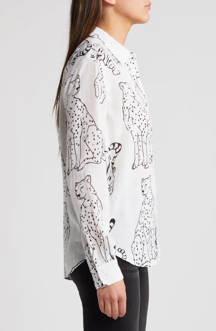 Charli Wild Cat Print Linen Blend Button-Up Shirt | Nordstrom