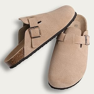 KIDMI Women's Suede Clogs Leather Mules Cork Footbed Sandals Potato Shoes with Arch Support | Amazon (US)