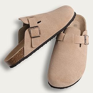 KIDMI Women's Suede Clogs Leather Mules Cork Footbed Sandals Potato Shoes with Arch Support | Amazon (US)
