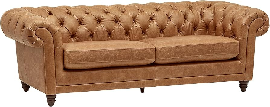 Amazon Brand - Stone & Beam Bradbury Chesterfield Tufted Leather Sofa Couch, 93", Cognac | Amazon (US)