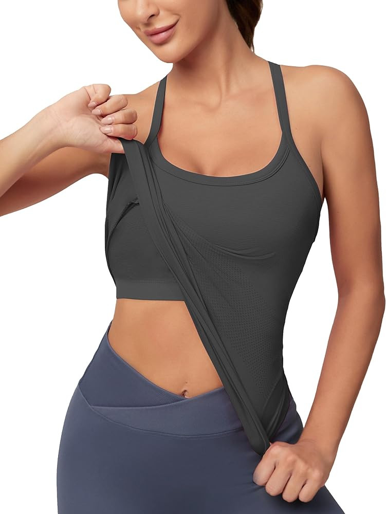 MathCat Workout Tank Tops for Women with Built in Bra, Sleeveless Gym Tops Seamless Racerback Ath... | Amazon (US)