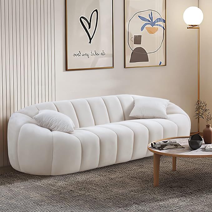 Velvet Couch, 88" Modern 3-Seater Boucle Curved Sofa Upholstered Sofa Deep Channel Tufted Perform... | Amazon (US)