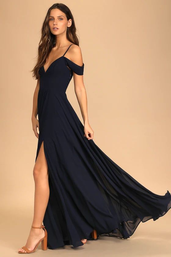 Spread the Romance Navy Blue Lace Off-the-Shoulder Maxi Dress | Lulus (US)