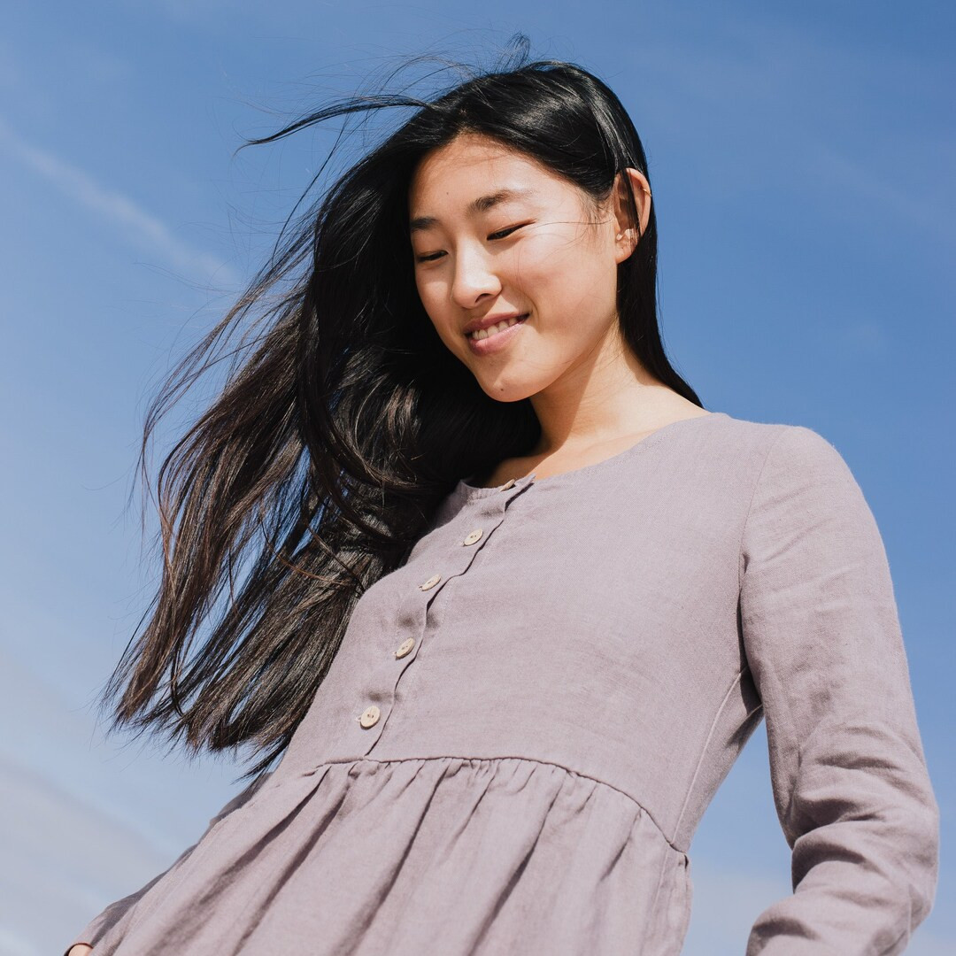 Linen MAMA Dress in MIDI Length / Linen Dress With Pockets / Maternity Dress / Linen Dress / Line... | Etsy (US)