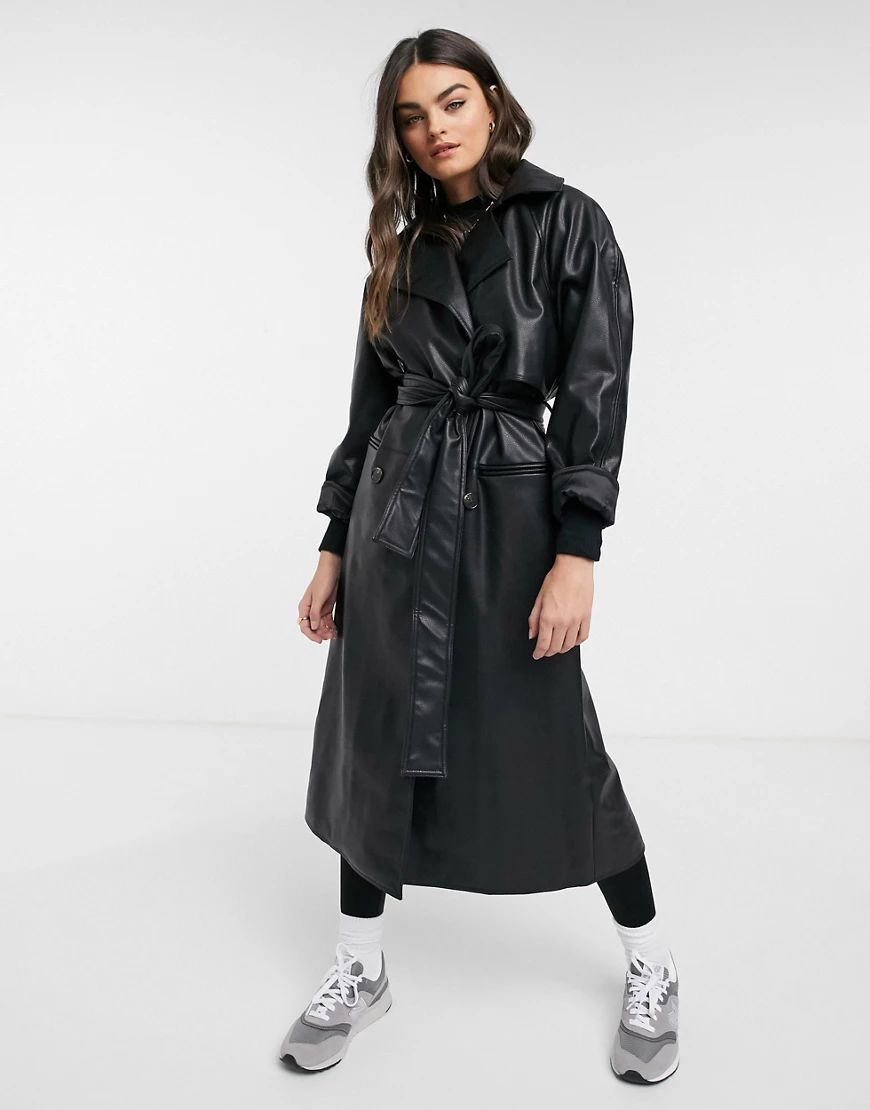 Weekday Elli faux leather trench in black | ASOS (Global)