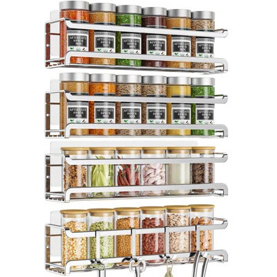 Spice Rack Wall Mounted 4 Pack, Space-Saving Spice Organizer For Spice Jars And Seasonings,Screw Or Adhesive Hanging Spice Rack Organizer | Wayfair North America