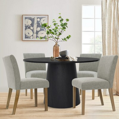 5-Piece Wood Dining Set for 4,Black Round Dining Table with 4 Gray Linen Upholstered Side Dining Chairs,Dining Room Kitchen-Panipeachy | Target