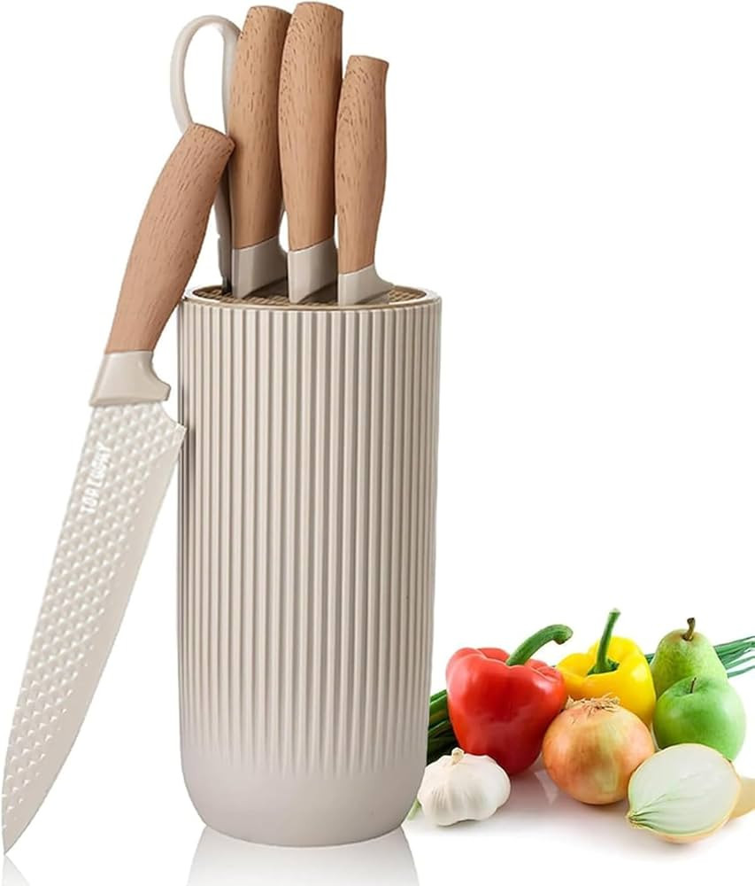 Kitchen Knife Set, Retrosohoo 6-Pieces Khaki Sharp Knife Block Sets for Kitchen, Non-stick Non-sl... | Amazon (US)