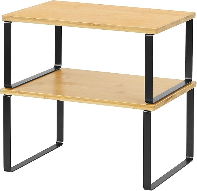 NEX Kitchen Cabinet and Counter Shelf Organizer, Stackable & Expandable, Black and Natural | Amazon (US)