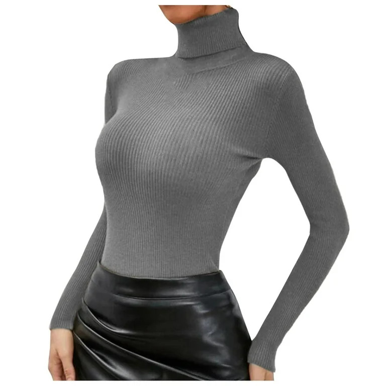 xiuh women knitted sweater solid color high neck bottoming turtleneck sweater tops fashion tops f... | Walmart (US)