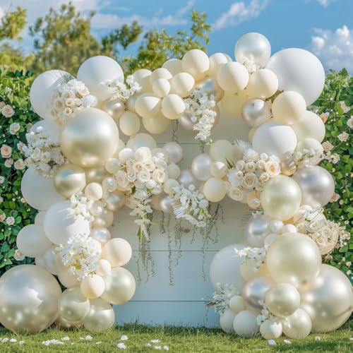 Pearl Balloon Garland Double Stuffed Pearl White Balloons Cream White Balloon Arch Kit Ivory Pearl Sand White Balloons for Wedding Bridal Baby Shower Anniversary Party Decorations | Amazon (US)