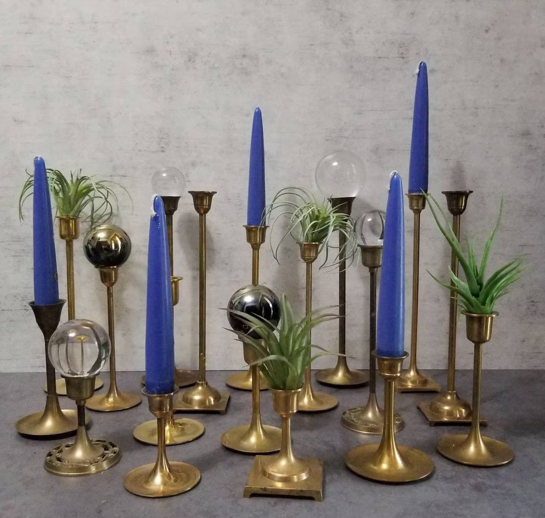 Choose Your Quantity - Graduated Brass Candlesticks - Skinny Stemmed Assorted Sets | Etsy (US)