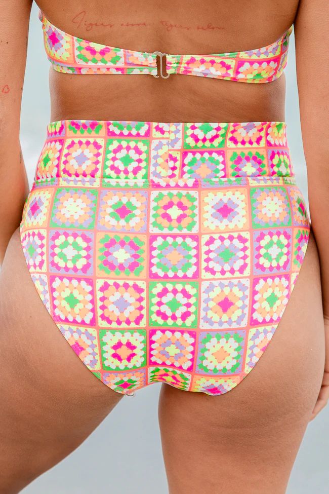 Gossip On Deck in Cabo Crochet Multi Color High Waisted Crossover Bikini Bottoms FINAL SALE | Pink Lily