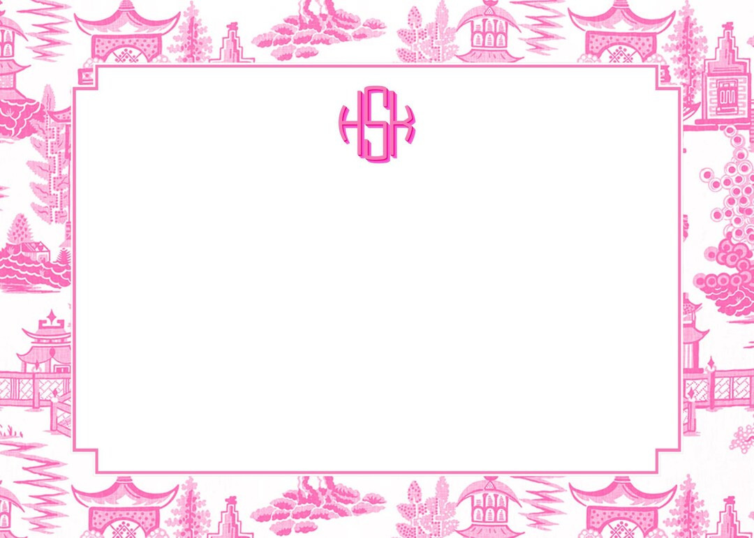 Pink Pagoda Chinoiserie Notecard, Stationery or Invitation Set | Etsy (US)