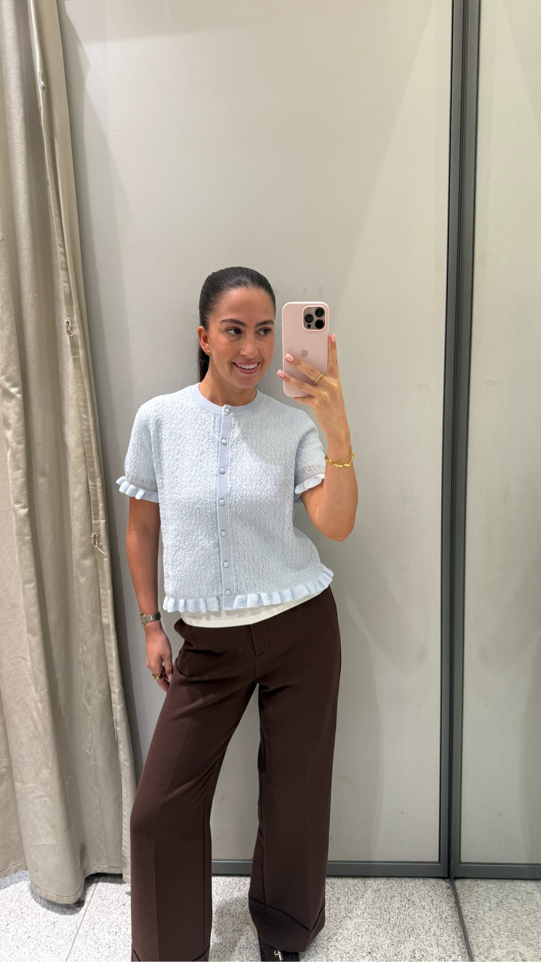 Workwear - blue and brown - brown trousers - blue knit cardigan - spring workwear 

#LTKspring #LTKworkwear #LTKstyletip