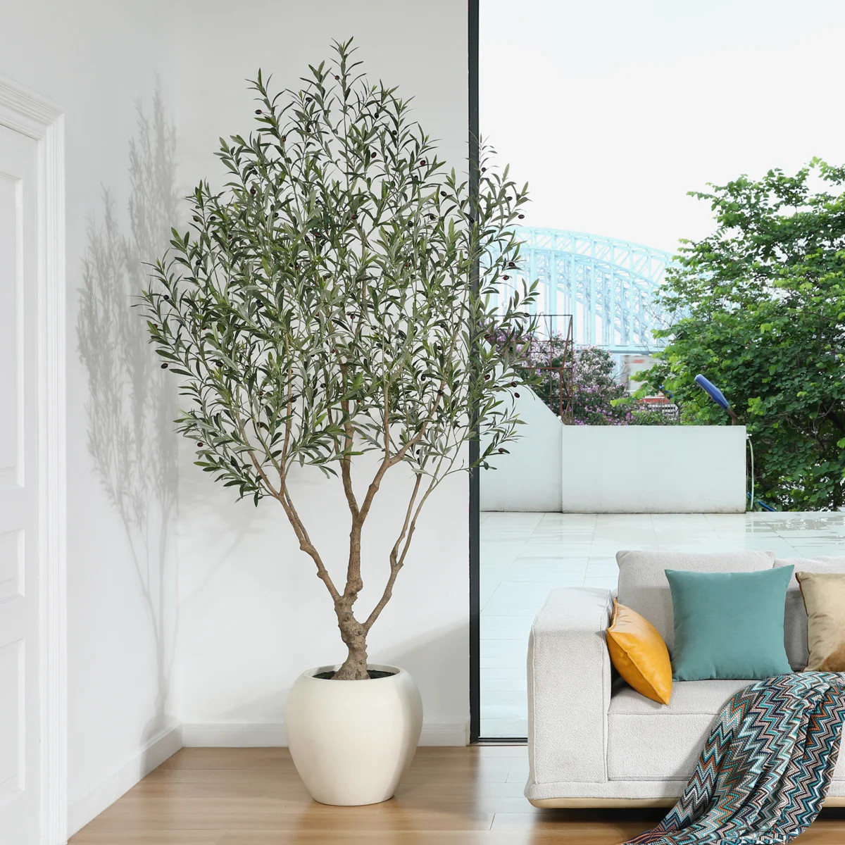Alvina 96" H Artificial Olive Tree with 18" W White Planter | Wayfair North America