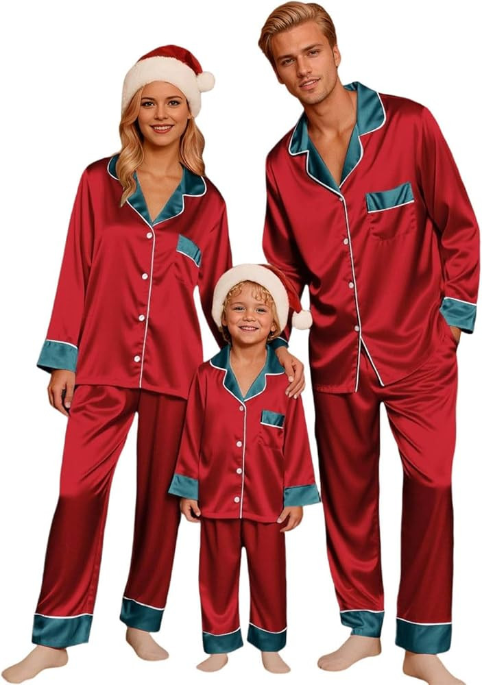 2026 Family Satin Christmas Pajamas Sets Silk Xmas Pjs Matching Sets Soft Sleepwear for Mens Wome... | Amazon (US)