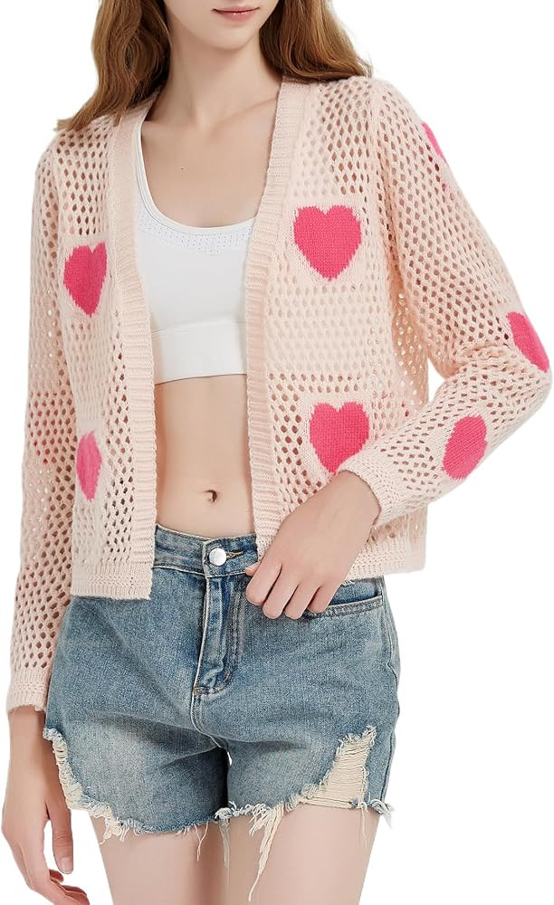Women's Crop Cute Cardigan Lightweight Summer Open Front Heart Sweater Hollow-Out Crochet Bolero ... | Amazon (US)