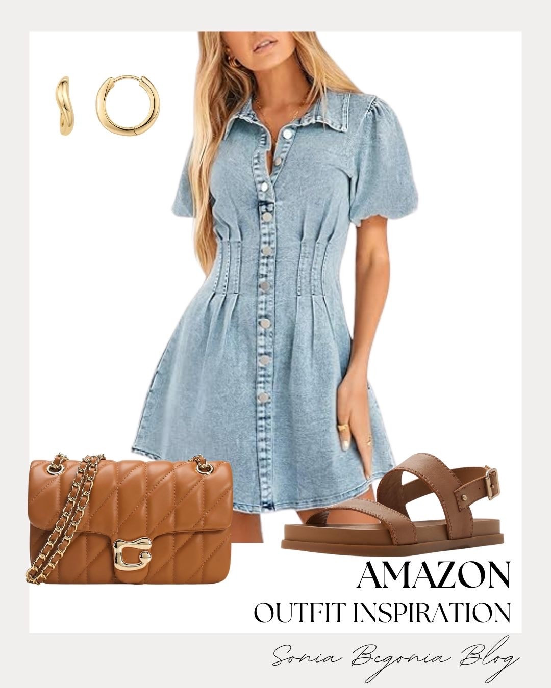 Denim dresses are an absolute must-have this season! ☀️

I love styling this cinched waist puff-sleeve dress with matching cognac brown accessories. The quilted chain bag and comfortable strappy sandals create such a polished, chic daytime aesthetic. 💙👜

#amazonfinds #denimdress #summerstyle #everydayoutfit #casualchic #amazonfashion #styleinspo #streetstyle #outfitinspiration #summerwardrobe

#LTKootd #LTKSeasonal