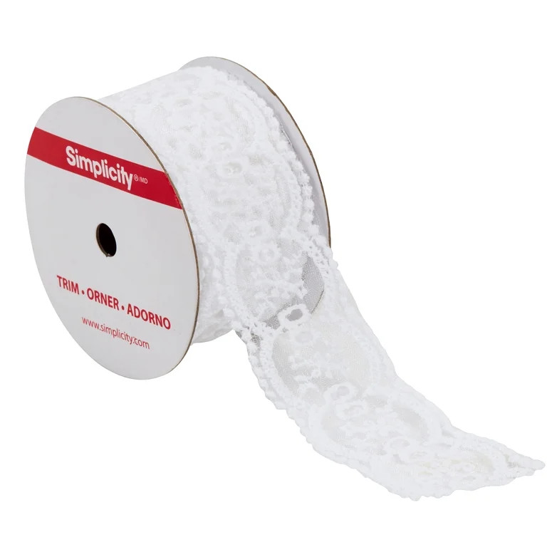 Simplicity Trim, White 1 3/4 inch Embroidered Sheer Lace Trim Great for Apparel, Home Decorating,... | Walmart (US)