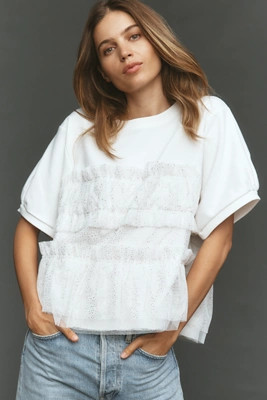 Maeve Short-Sleeve Smocked Ruffled Sweatshirt | Anthropologie (US)