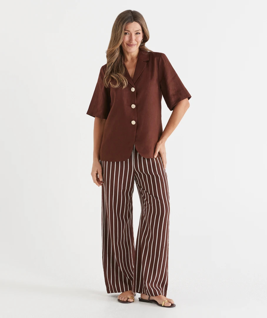 Linen Blend Stripe Wide Leg Pant | Sussan