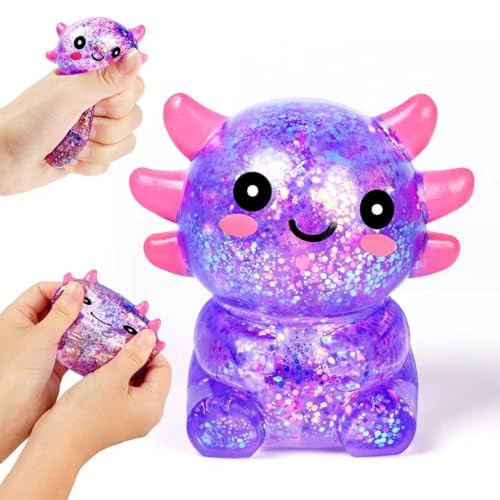 Squishy Axolotl Stress Balls for Adults and Kids, Cute Malt Sugar Filled Sensory Fidget Toy, Animal Stress Relief Axolotl Toys, Stretchy Squeeze Toys for Birthday Party Gift and Christmas (Purple) | Amazon (US)