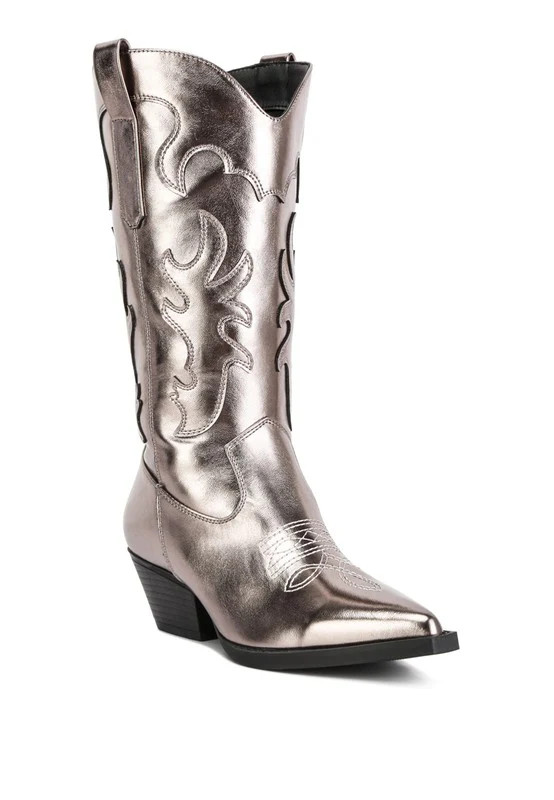Cowby Metallic Faux Leather Cowboy Boots PEWTER / US-9 / UK-7 / EU-40 | Casual Chic Boutique