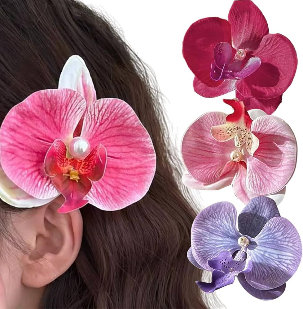 3 Colors Flower Hair Clips, Bohemian Butterfly Orchid Hairpin, Artificial Phalaenopsis Hair Barre... | Amazon (US)