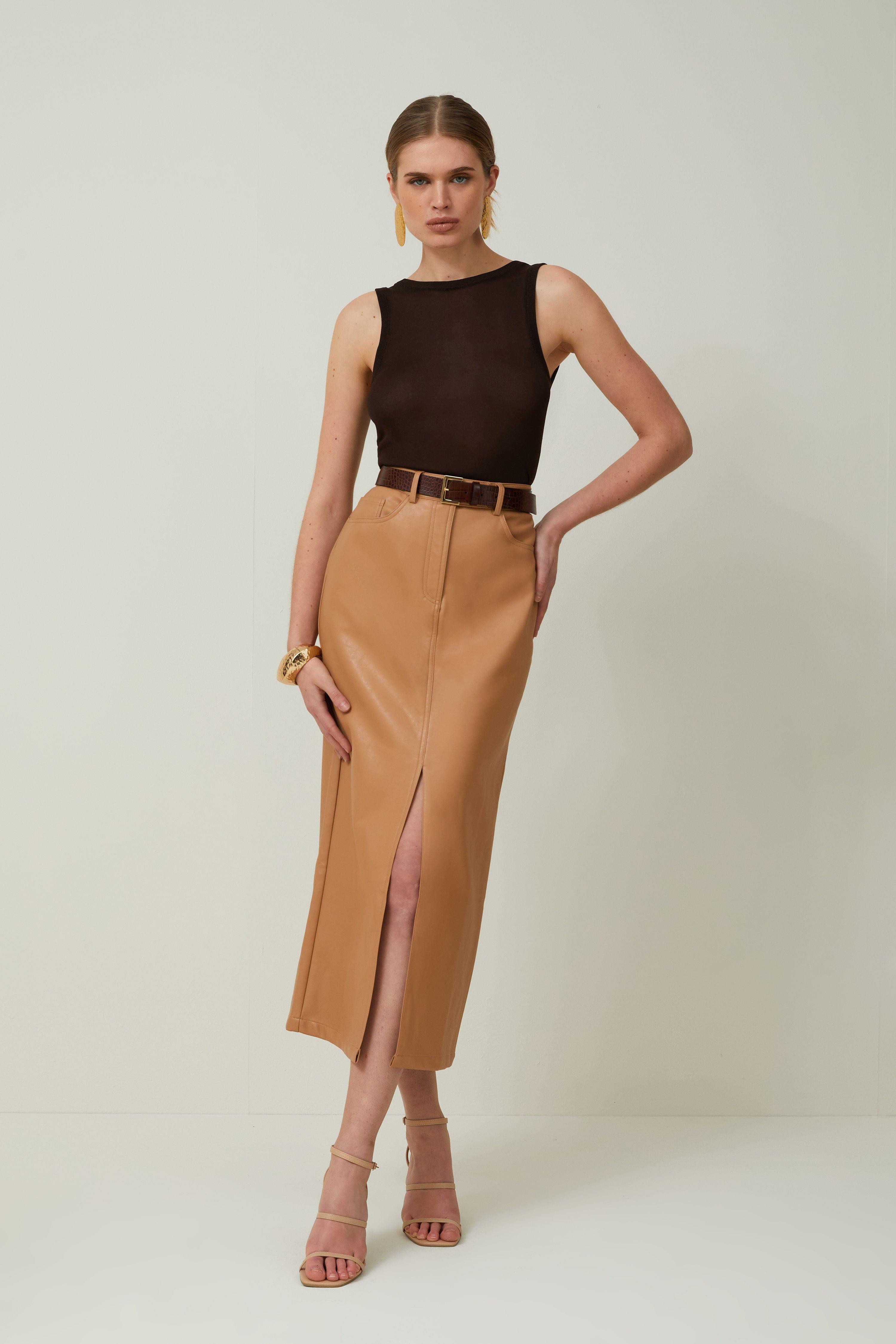 Faux Leather Pencil Maxi Skirt | Karen Millen US
