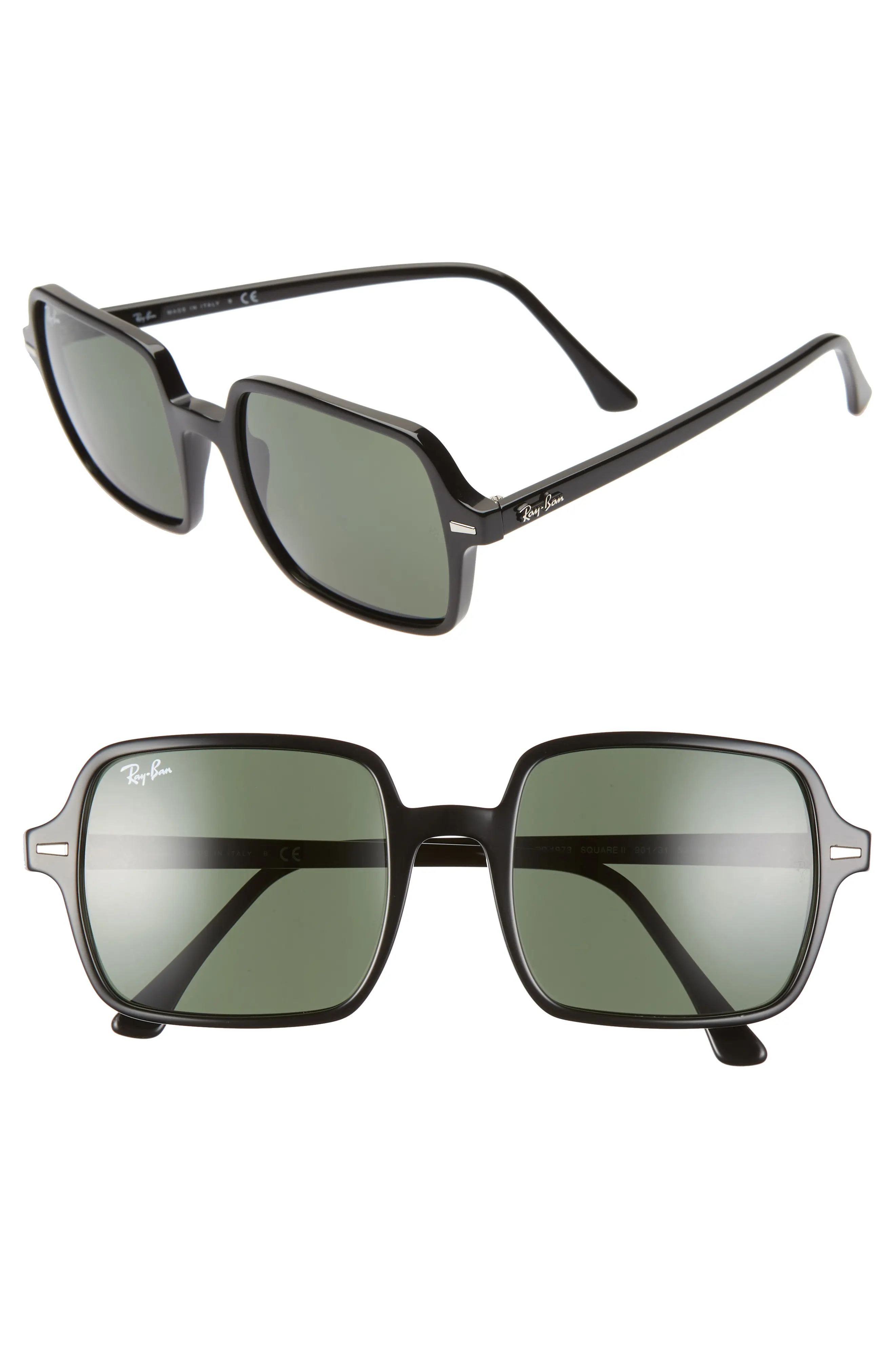 Ray-Ban 53mm Square Sunglasses in Black/Green Solid at Nordstrom | Nordstrom