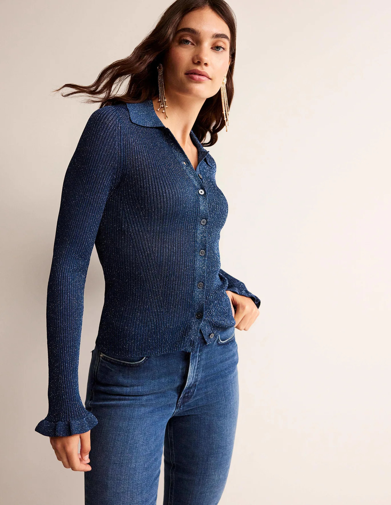 Sparkle Rib Collared Cardigan | Boden (US)