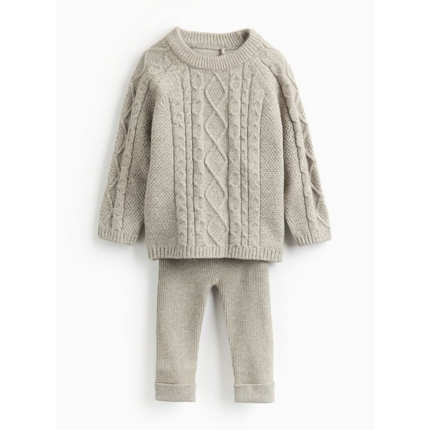 Grey Cable Knitted Jumper & Ribbed Leggings Set Up to 3 mths | Tu Clothing