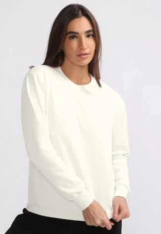 Blusa de Frio Moletom Feminino Flanelado Benellys Liso Gola Redonda Branco | Dafiti (BR)