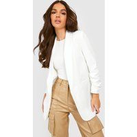 Womens Ruched Sleeve Blazer - White - S, White | Boohoo.com (UK & IE)