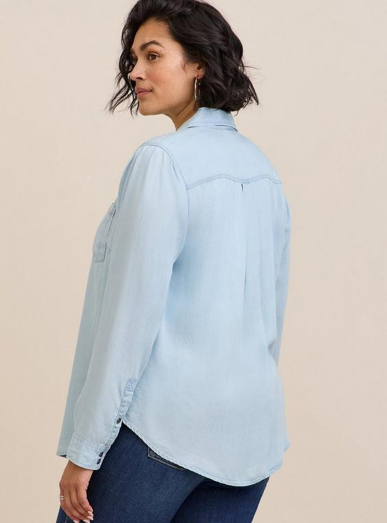 Lizzie Tencel Button Down Long Sleeve Shirt | Torrid (US & Canada)