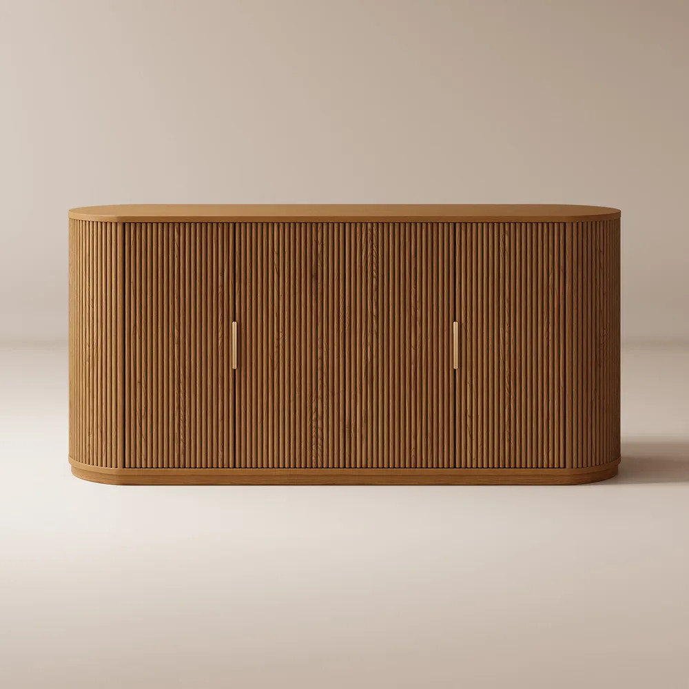 Hernest | 62 Inch Fluted Natural Wood Sideboard in Rouned Shape | Hernest