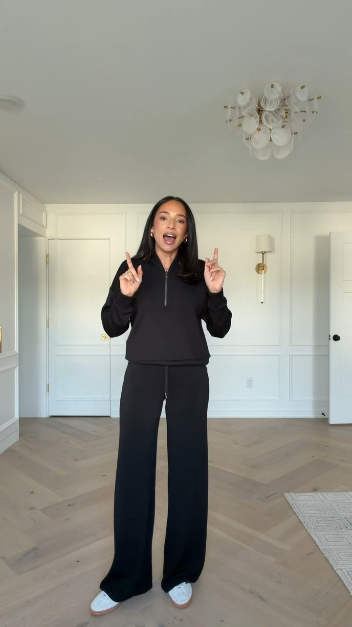 Use code AE25 to save 25% off full-priced AirEssentials from Spanx! The most comfortable, lightweight and buttery soft material! Wearing size S half zip and size S tall wide leg pants 

fall outfit, fall fashion, work from home outfit, airport outfit, travel outfit, errands outfit, casual outfit, mom outfit, postpartum outfit, loungewear, matching set

#LTKSeasonal #LTKSaleAlert #LTKTravel