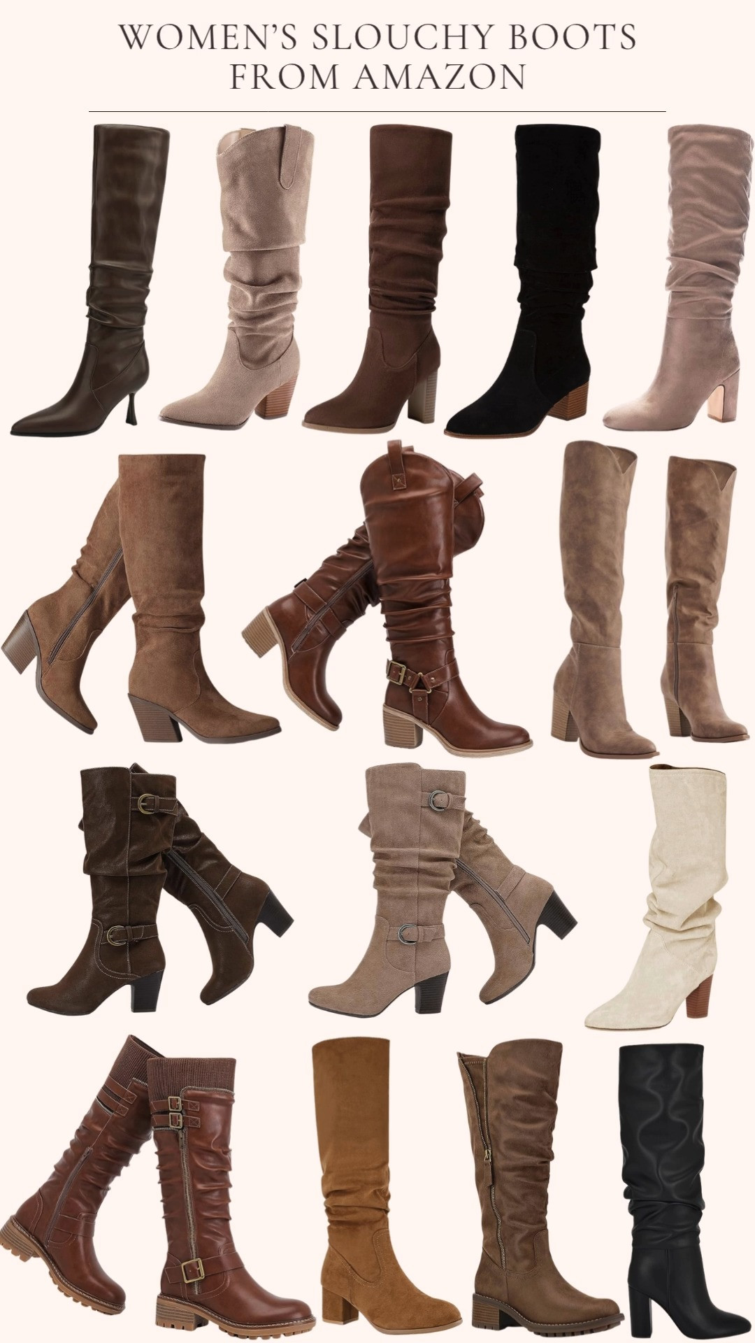 Women's Slouchy Boots From Amazon. They are chic, timeless, and perfect for any outfit 🤎 From black leather boots to tan suede and classic brown styles, these slouchy boots bring effortless fall and winter charm. Style them with dresses, jeans, or skirts for a cozy and polished look all season long! 

 #LTKOver40 #LTKFindsUnder100 #LTKShoeCrush
