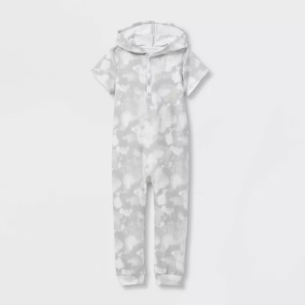 Grayson Collective Toddler Boys' Short Sleeve Hooded Tie-Dye French Terry Jumpsuit - Gray | Target