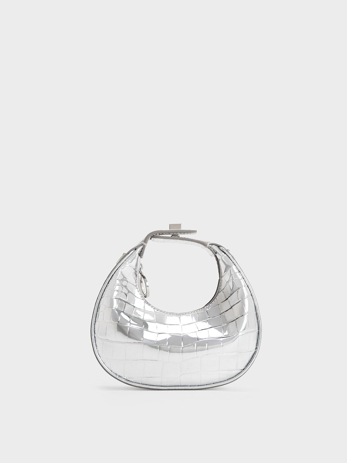 Mini Croc-Effect Metallic Moon Bag
 - Silver | Charles & Keith US