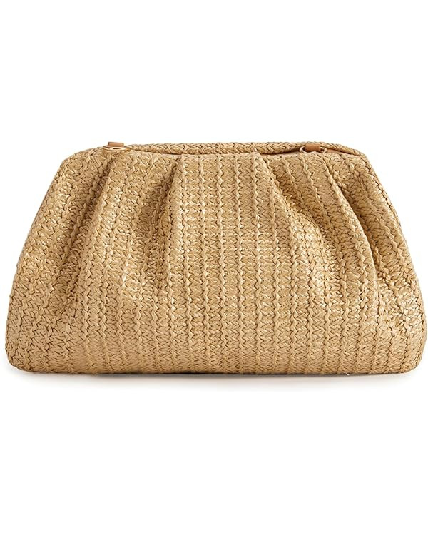 Huralona Women Straw Woven Clutch Purse Pleated Handbag for Summer Beach Vacation Straw Shoulder ... | Amazon (US)